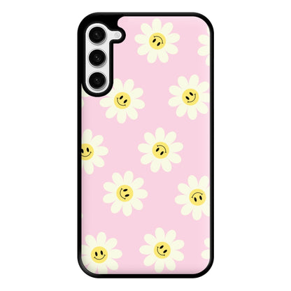 Pastel Pink Smiley Daisies Pattern Phone Case for Galaxy S23 Plus