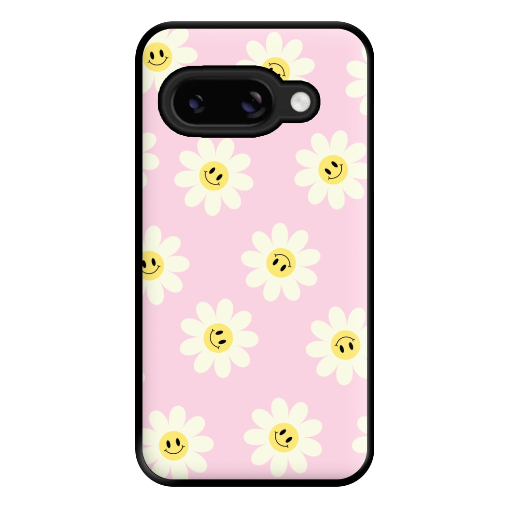 Pastel Pink Smiley Daisies Pattern Phone Case for Google Pixel 8a