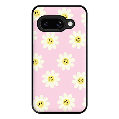 Pastel Pink Smiley Daisies Pattern Phone Case for Google Pixel 8a
