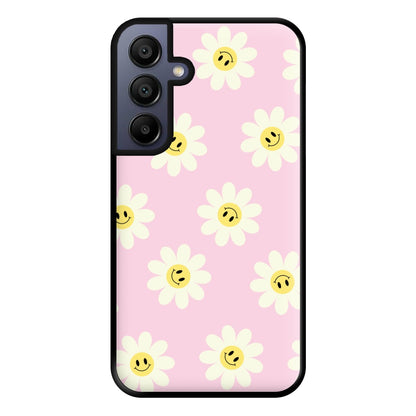 Pastel Pink Smiley Daisies Pattern Phone Case for Galaxy A16