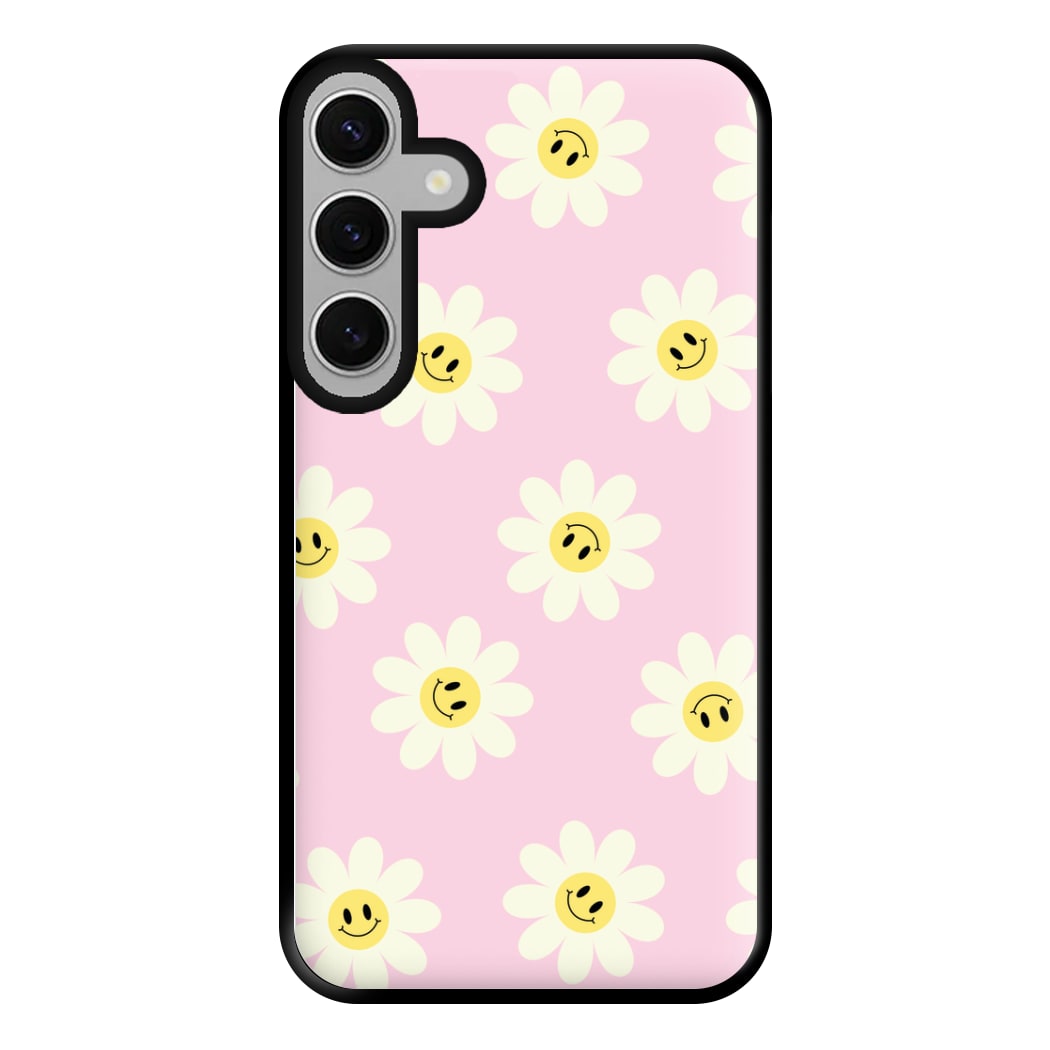 Pastel Pink Smiley Daisies Pattern Phone Case for Galaxy S24FE
