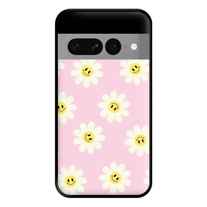 Pastel Pink Smiley Daisies Pattern Phone Case for Google Pixel 7 Pro
