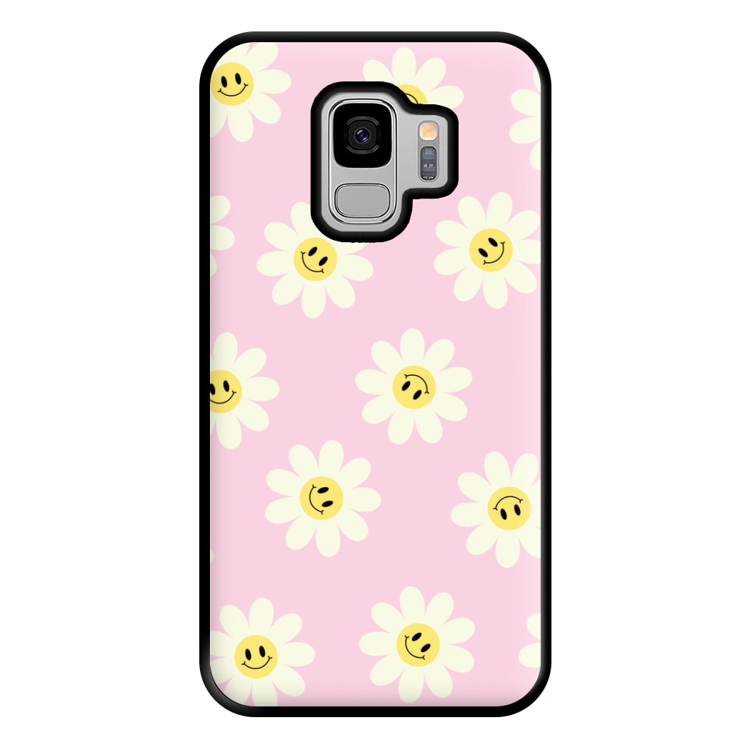 Pastel Pink Smiley Daisies Pattern Phone Case for Galaxy S9 Plus