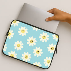 Pastel Blue Smiley Daisies Pattern MacBook Case