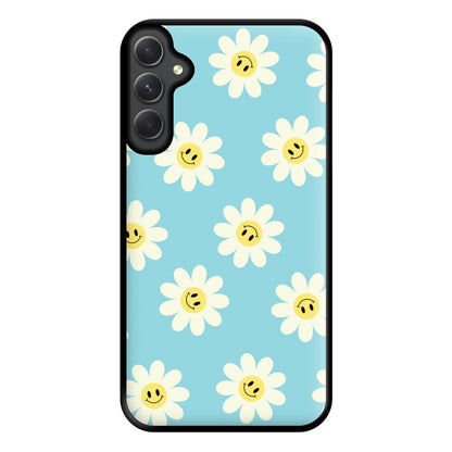 Pastel Blue Smiley Daisies Pattern Phone Case for Galaxy A54