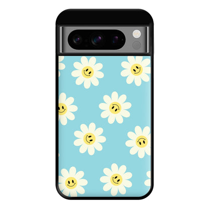 Pastel Blue Smiley Daisies Pattern Phone Case for Google Pixel 8 Pro