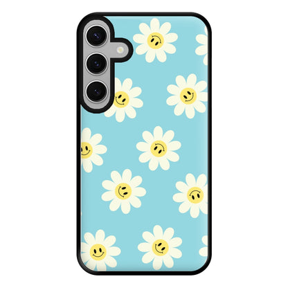 Pastel Blue Smiley Daisies Pattern Phone Case for Galaxy S24FE