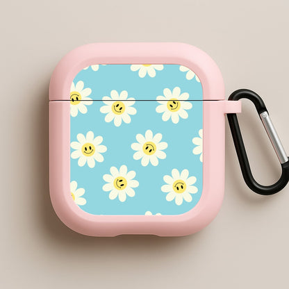 Pastel Blue Smiley Daisies Pattern Pink AirPods Case