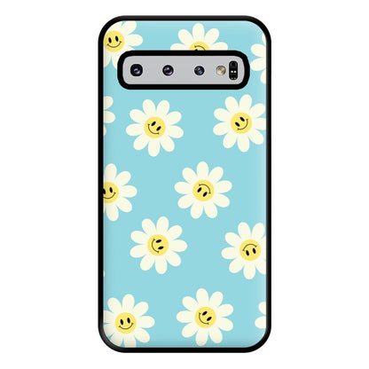 Pastel Blue Smiley Daisies Pattern Phone Case for Galaxy S10 Plus