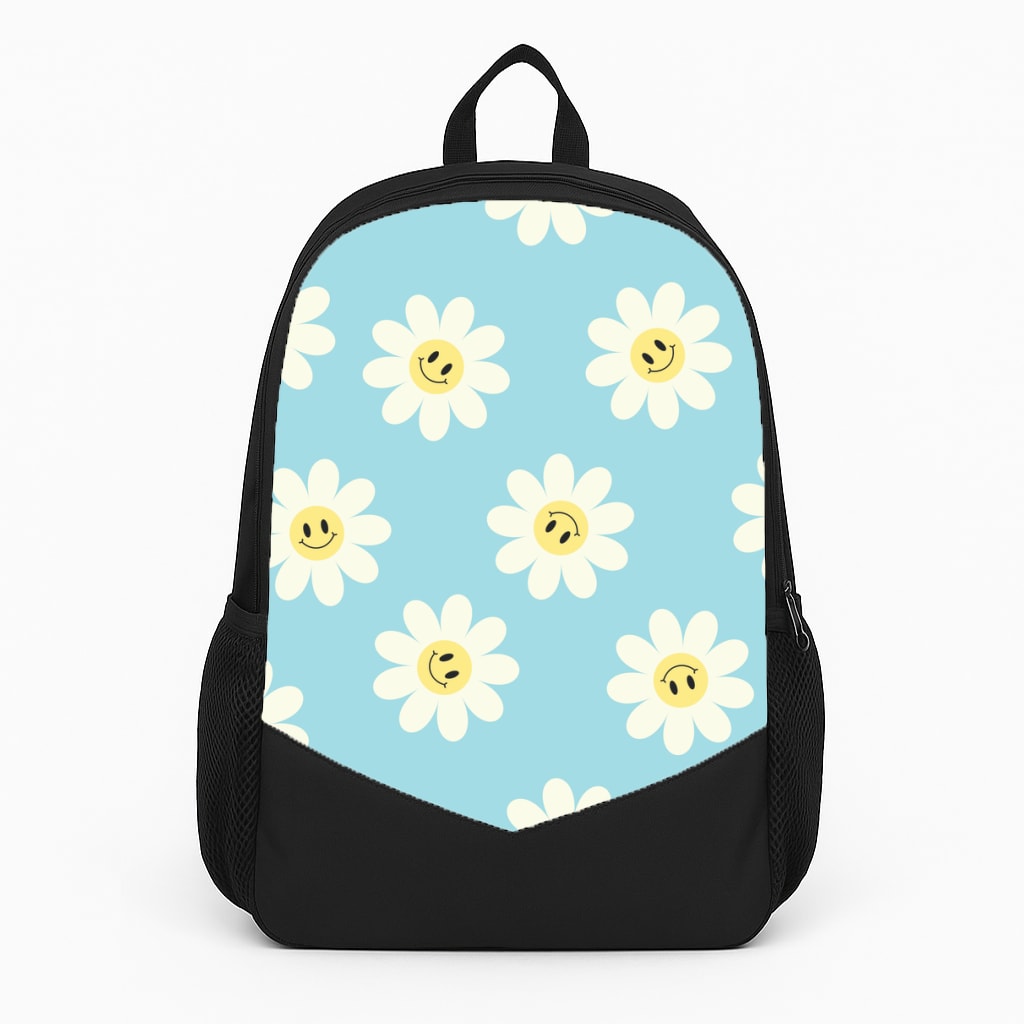 Pastel Blue Smiley Daisies Pattern Backpack
