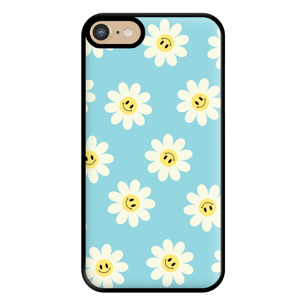 Pastel Blue Smiley Daisies Pattern Phone Case for iPhone 6 / 7 / 8 / SE