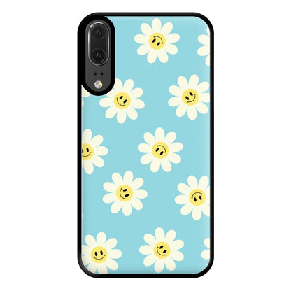 Pastel Blue Smiley Daisies Pattern Phone Case for Huawei P20