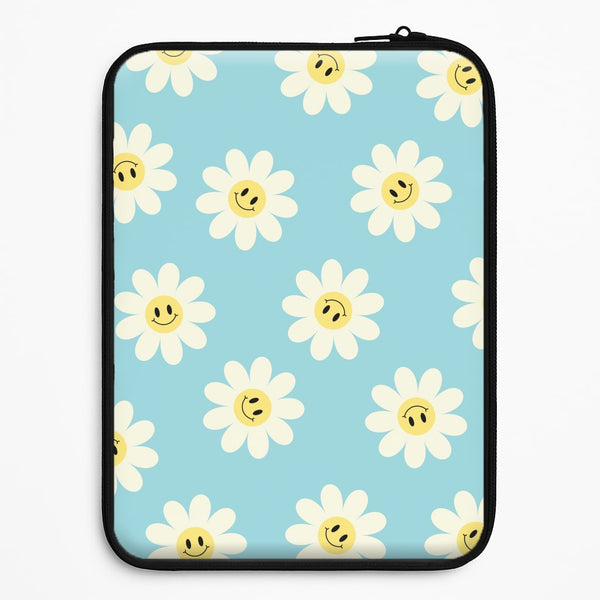 Pastel Blue Smiley Daisies Pattern Universal Laptop Sleeve