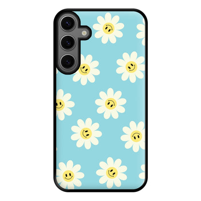 Pastel Blue Smiley Daisies Pattern Phone Case for Galaxy S23FE
