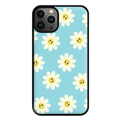 Pastel Blue Smiley Daisies Pattern Phone Case for iPhone 13