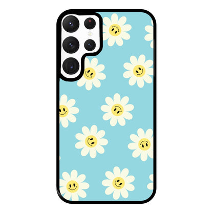 Pastel Blue Smiley Daisies Pattern Phone Case for Galaxy S22 Ultra