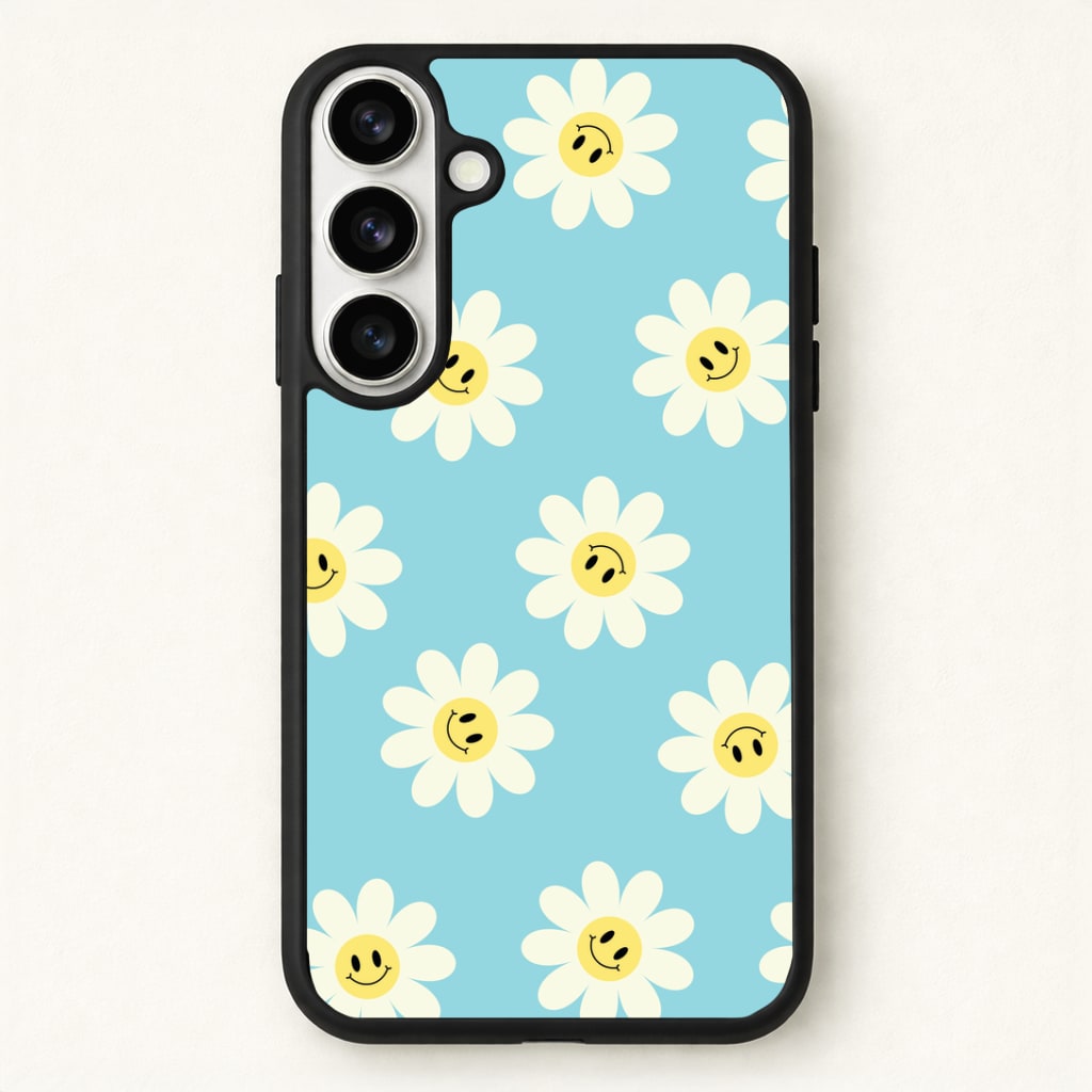 Pastel Blue Smiley Daisies Pattern Phone Case for Galaxy S26