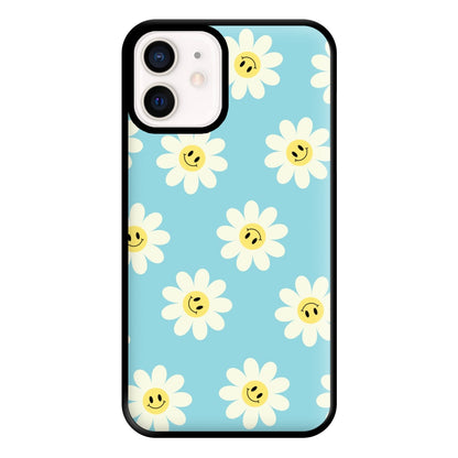 Pastel Blue Smiley Daisies Pattern Phone Case for iPhone 13 Mini