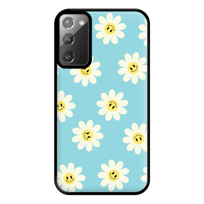 Pastel Blue Smiley Daisies Pattern Phone Case for Galaxy Note 20 Ultra