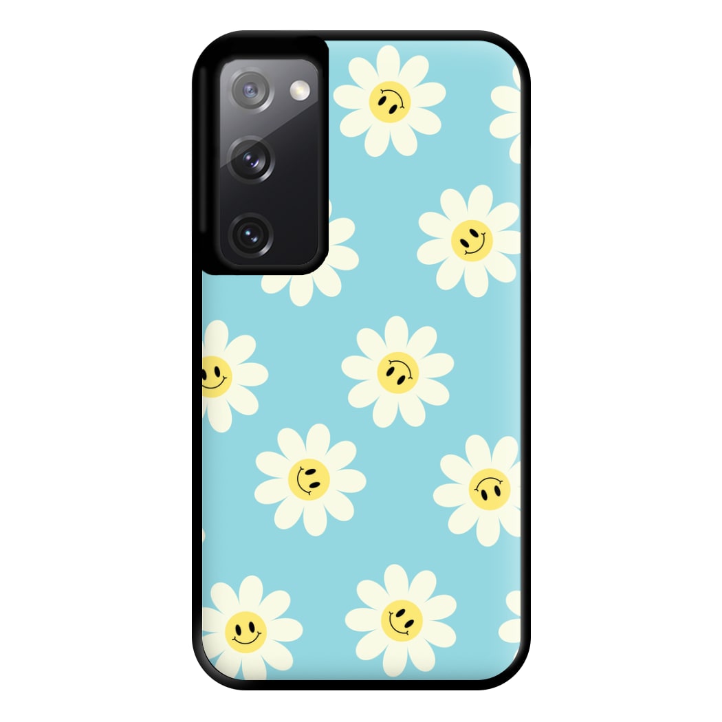 Pastel Blue Smiley Daisies Pattern Phone Case for Galaxy S20FE