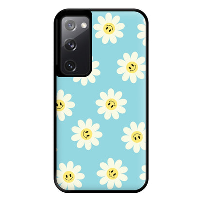 Pastel Blue Smiley Daisies Pattern Phone Case for Galaxy S20FE