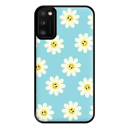 Pastel Blue Smiley Daisies Pattern Phone Case for Galaxy A41