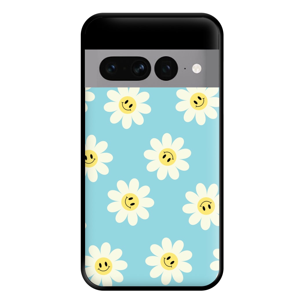 Pastel Blue Smiley Daisies Pattern Phone Case for Google Pixel 7 Pro