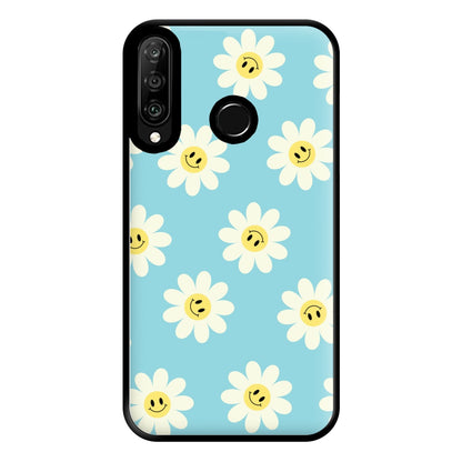 Pastel Blue Smiley Daisies Pattern Phone Case for Huawei P30 Lite