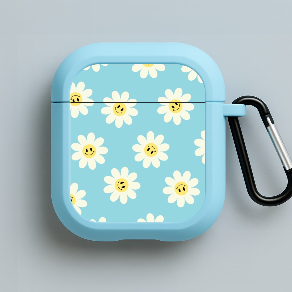 Pastel Blue Smiley Daisies Pattern Blue AirPods Case