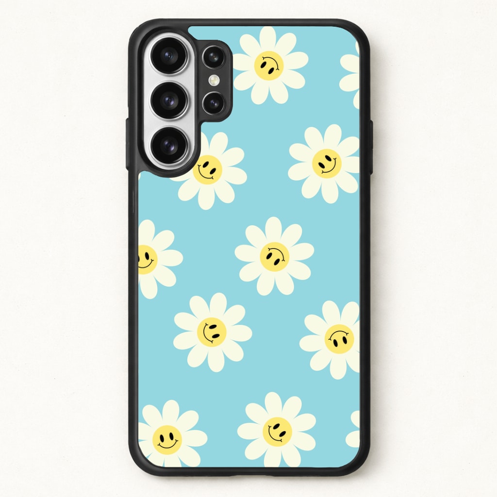 Pastel Blue Smiley Daisies Pattern Phone Case for Galaxy S26 Ultra