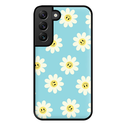 Pastel Blue Smiley Daisies Pattern Phone Case for Galaxy S22 Plus