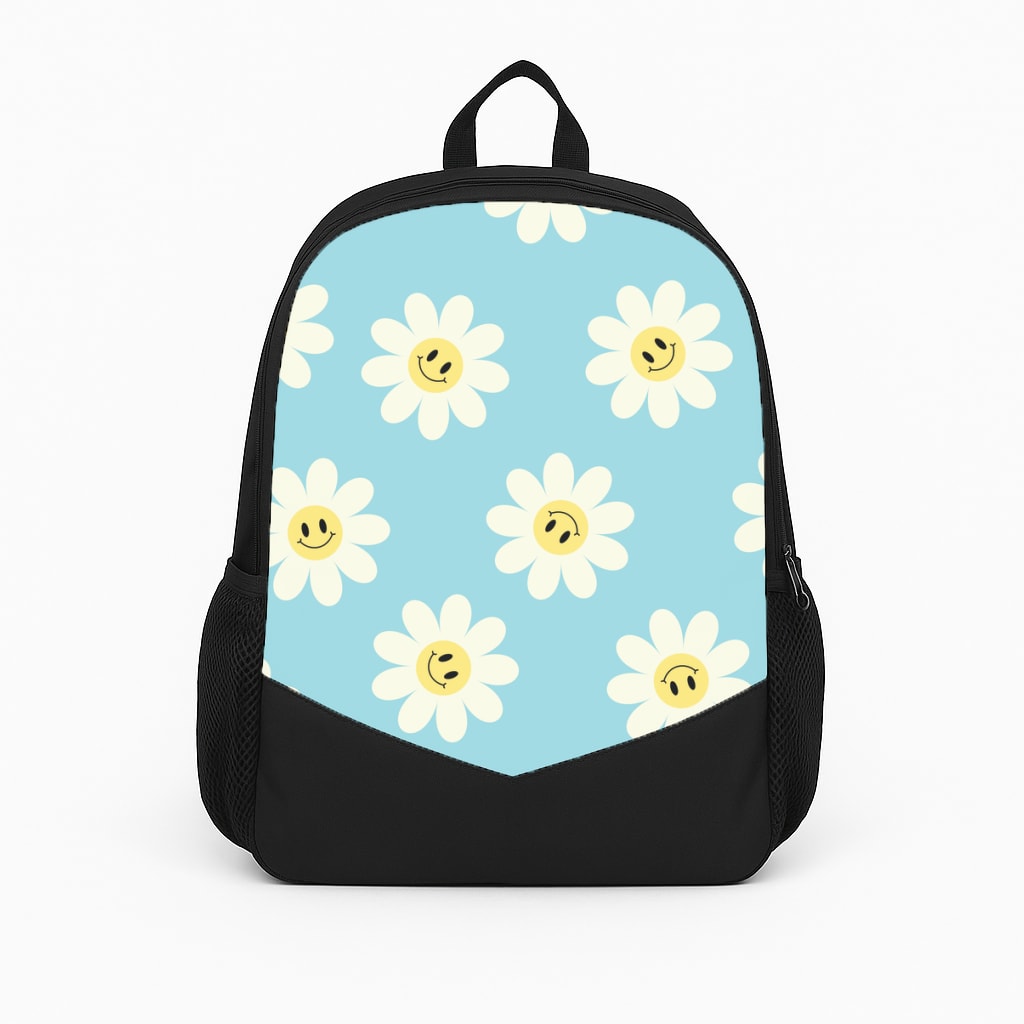 Pastel Blue Smiley Daisies Pattern Backpack