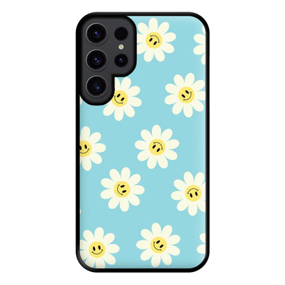 Pastel Blue Smiley Daisies Pattern Phone Case for Galaxy S23 Ultra
