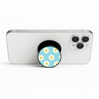 Pastel Blue Smiley Daisies Pattern Phone Stand
