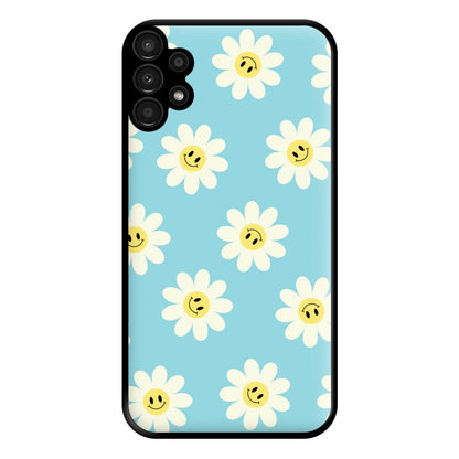Pastel Blue Smiley Daisies Pattern Phone Case for Galaxy A13