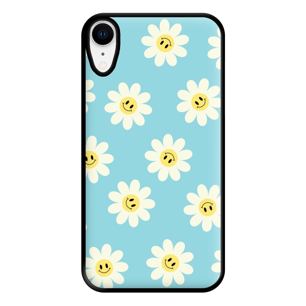 Pastel Blue Smiley Daisies Pattern Phone Case for iPhone XR