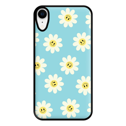 Pastel Blue Smiley Daisies Pattern Phone Case for iPhone XR