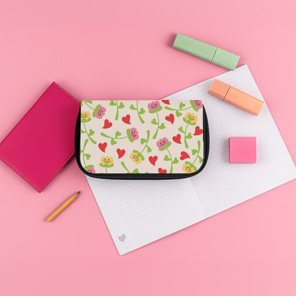 Smiley Tulips And Hearts Pattern Pencil Case