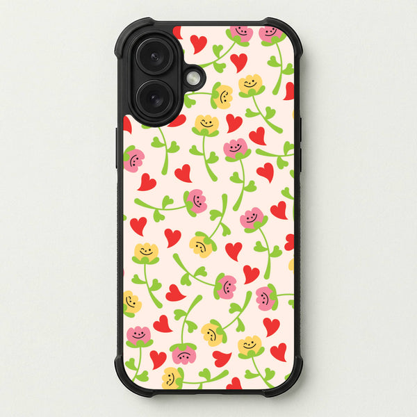 Smiley Tulips And Hearts Pattern Phone Case — Bumper case