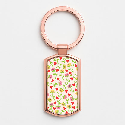 Smiley Tulips And Hearts Pattern Rose Gold Keyring