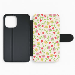 Smiley Tulips And Hearts Pattern Flip Phone Case