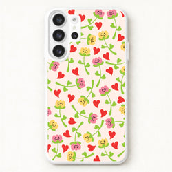 Smiley Tulips And Hearts Pattern Phone Case for Galaxy S26 Ultra