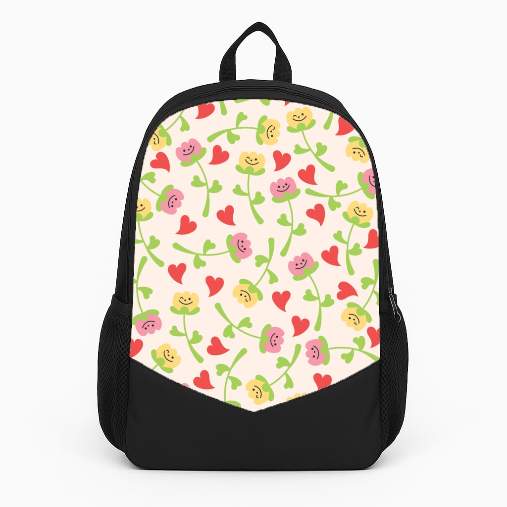 Smiley Tulips And Hearts Pattern Backpack