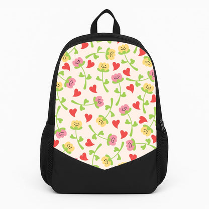 Smiley Tulips And Hearts Pattern Large Backpack
