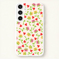 Smiley Tulips And Hearts Pattern Phone Case for Galaxy S26 Plus