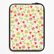 Smiley Tulips And Hearts Pattern Laptop Sleeve 1