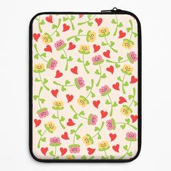 Smiley Tulips And Hearts Pattern Laptop Sleeve