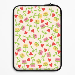 Smiley Tulips And Hearts Pattern Universal Laptop Sleeve
