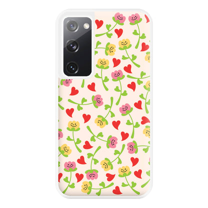 Smiley Tulips And Hearts Pattern Phone Case for Galaxy S20FE