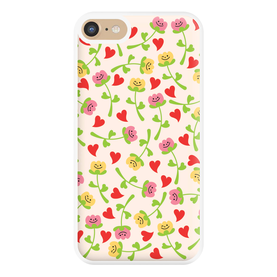 Smiley Tulips And Hearts Pattern Phone Case for iPhone 6 / 7 / 8 / SE